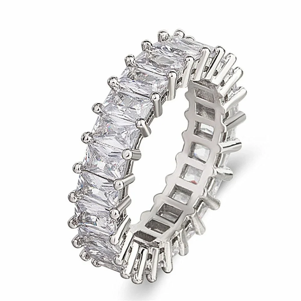 NEW 925 Silver Baguette Diamond Full Eternity Ring